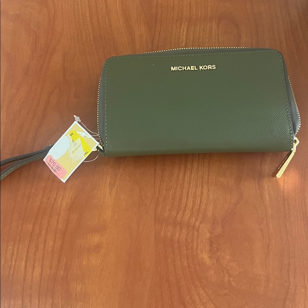 Michael Kors Olive Wristlet with Gold Accents